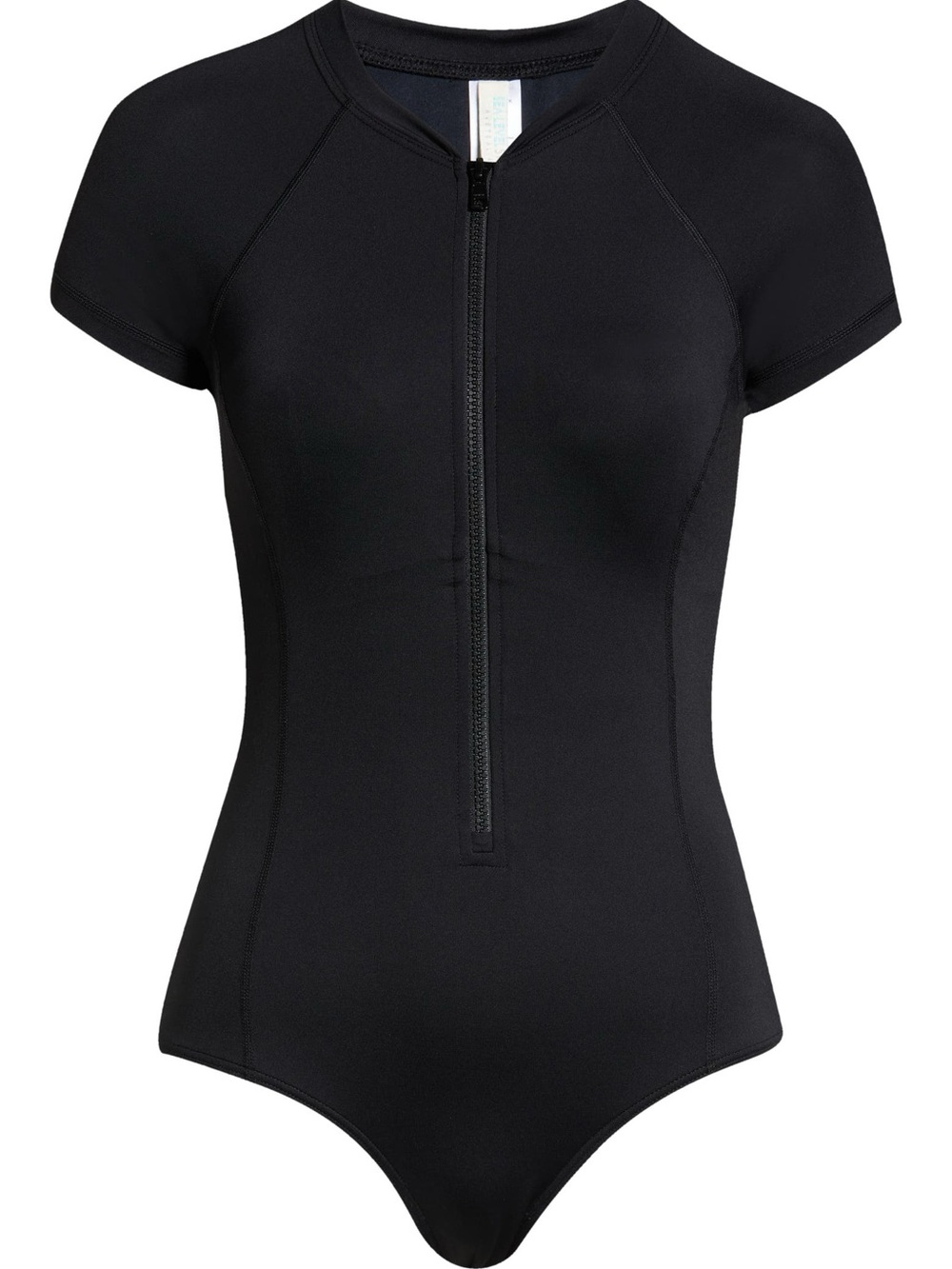 Sea Level Black Short Sleeve Multifit Front Zip One-Piece Swimsuit sz 4